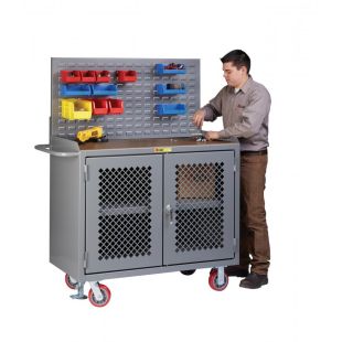 Little Giant Steel 48"W Mobile Bench Cabinets with Clearview Doors, Louvered Panel and Multiple Top Choices