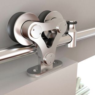 Quiet Glide NT.1400.02W.SS Stainless Steel Dual Wheel Top Mount Style Rolling Door Hardware Kit for Wood Doors