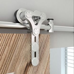 Quiet Glide NT.1400.06WG.SS 96" Stainless Steel Dual Wheel Strap Style Rolling Door Hardware Kit for Glass or Wood Doors