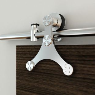 Quiet Glide NT.1400.07WG.SS 96" Stainless Steel Triangle Strap Style Rolling Door Hardware Kit for Glass or Wood Doors