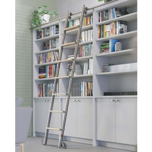 Alta Contemporary Rolling Library Ladder Kits with Wood Steps and Aluminum Hardware