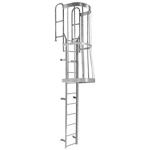 Cotterman FWC Series Fixed Steel Ladders with Walk-Thru Handrails and Cage