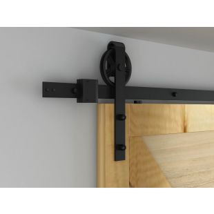 Quiet Glide NT140008W08 Black Hook Strap Rolling Barn Door Hardware Kit with 5" Wheel