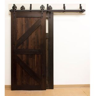Quiet Glide NT140008W08BP Black By-Passing Hook Strap Rolling Barn Door Hardware Kit with 5" Wheel