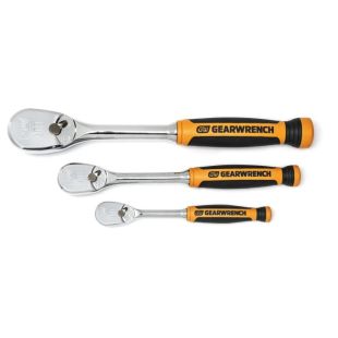 Gearwrench 81207T 3 Pc. 1/4" & 3/8" & 1/2" Drive 90-Tooth Dual Material Teardrop Ratchet Set