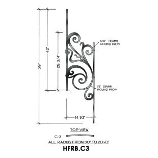 House of Forgings HFRB.C3 Rebecca Convex Panel for 40 - 52 Degree Angles