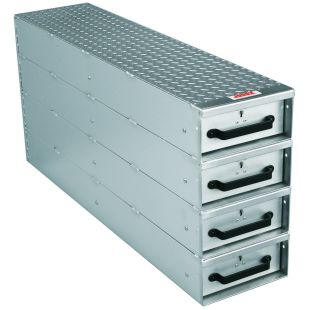 JOBOX 1409980 4 Drawer Long Stacked Heavy-Duty Aluminum Drawer Storage - 12"W x 24"H x 50"L