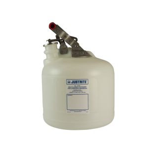Justrite 12260 Polyethylene Safety Container for Corrosives/Acids with Stainless Steel Hardware - 2.5 Gallon - Self-Close Cap