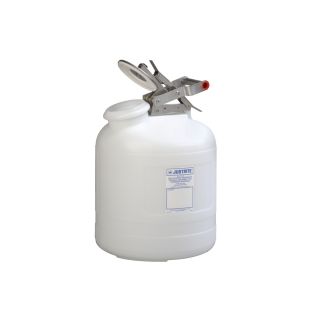 Justrite 12765 Polyethylene Safety Container for Corrosives/Acids with Wide-mouth and Stainless Steel Hardware - 5 Gallon - Self-Close Cap
