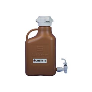 Justrite 12924 5L Amber High Density Polyethylene Carboy with Spigot and 83 mm Cap