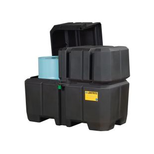 Justrite 28683 Ecopolyblend Double Drum Collection Center with Dual Covers and  Forklift Channels - Recycled Content - Black