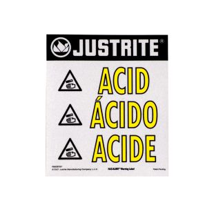 Justrite 29006 Haz-Alert Acid Large Warning Label For Safety Cabinet