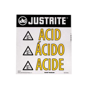 Justrite 29008 Haz-Alert Acid Small Warning Label For Safety Cabinet