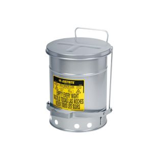 Justrite Silver Oily Waste Cans with Foot-Operated Self-Closing SoundGard Covers