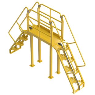 Lapeyre 56° Alternating-Tread Crossover Ladders - Powder Coated Yellow Steel
