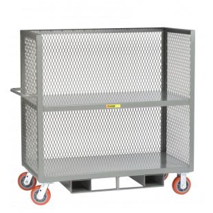 Little Giant Products T2-2448-6PY-FP Forkliftable 3-Sided Bulk Truck with Center Shelf - Flush - 24" x 48"