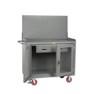 Little Giant Steel 48"W Mobile Bench Cabinets with Clearview Doors, Pegboard, and Multiple Top Choices