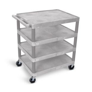 Luxor Four Flat-Shelf Structural Foam Plastic Carts with T-Style Handle in Black or Gray