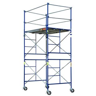 Metaltech Saferstack 10'H x 5'D x 7'W 2-Story Rolling Scaffold Tower with Aluminum and 5/8" Plywood Deck and Hollow Screw Jacks