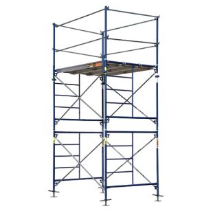 Metaltech Saferstack 10'H x 5'D x 7'W 2-Story Fixed Scaffold Tower with Aluminum and 5/8" Plywood Deck and Hollow Screw Jacks