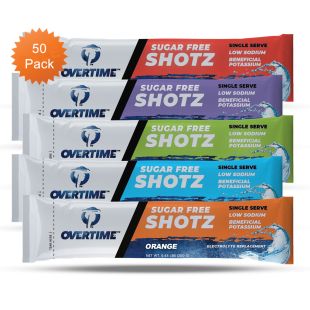 Overtime Sugarfree Single Serve Electrolyte Sports Drink Mix - 5 Flavors - 10 Packs Each (50 Total Packs)