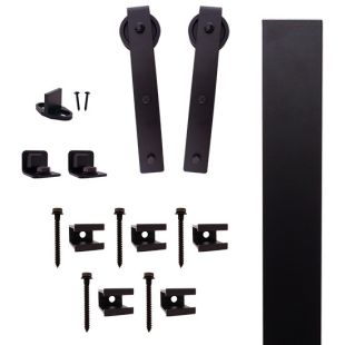 Quiet Glide QG.FR1300.HK3.08 Flat Rail Hook Strap Style Rolling Door Hardware Kit with 3" Roller - Black - Fits Doors Up to 1-1/2"