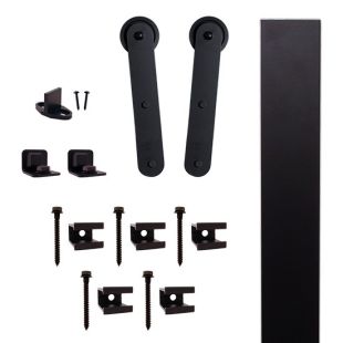 Quiet Glide QG.FR1300.ST3.08 Flat Rail Stick Strap Style Rolling Door Hardware Kit with 3" Roller - Black - Fits Doors Up to 1-1/2"