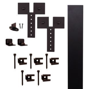 Quiet Glide QG.FR1300.D3.08 Flat Rail Dually Strap Style Rolling Door Hardware Kit with 3" Roller - Black - Fits Doors Up to 1-1/2"