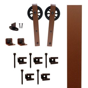 Quiet Glide QG.FR1300.HK5.09 Flat Rail Hook Strap Style Rolling Door Hardware Kit with 5" Roller - New Age Rust - Fits Doors Up to 1-1/2"