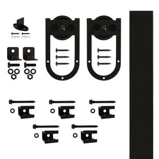 Quiet Glide QG.FR1300.HS3.08 Flat Rail Horseshoe Strap Style Rolling Door Hardware Kit with 3" Roller - Black - Fits Doors Up to 1-1/2"