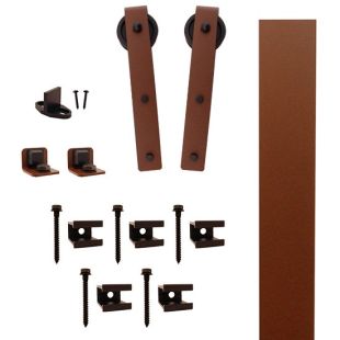 Quiet Glide QG.FR1300.HK3.09 Flat Rail Hook Strap Style Rolling Door Hardware Kit with 3" Roller - New Age Rust - Fits Doors Up to 1-1/2"