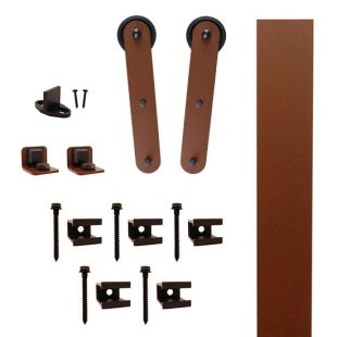 Quiet Glide QG.FR1300.ST3.09 Flat Rail Stick Strap Style Rolling Door Hardware Kit with 3" Roller - New Age Rust - Fits Doors Up to 1-1/2"