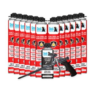 Seal Spray SEALFB12GC Flame / Smoke / and Sound Block Spray Foam Sealant - 24 oz. Can - Pack of 12 Cans / Gun / and Cleaner (16.9 oz. Can)