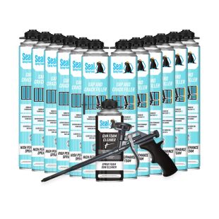 Seal Spray SEALGAC12GC Gap and Crack Filler High Performance Spray Foam - 24 oz. Can - Pack of 12 Cans / Gun / and Cleaner