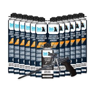 Seal Spray Sub-Floor and Construction Adhesive - Pack of 12 Cans, Gun, and Cleaner