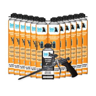 Seal Spray Window and Door Foam Sealant - Pack of 12 Cans (24 oz. ) / Gun / and Cleaner (16.9 oz. Can)