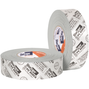 Shurtape 143969 PC 858CA CEC Approved, UL 181B-FX Listed/Printed Cloth Duct Tape - 48mm W x 55m L - 3.0" Core - Silver Metal Printed - Case of 24
