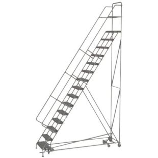 Tri-Arc KDAD115242 - 15  Step All-Directional 50&deg; Safety Angle Steel Rolling Ladder with 24" Wide Serrated Treads - Safety Yellow