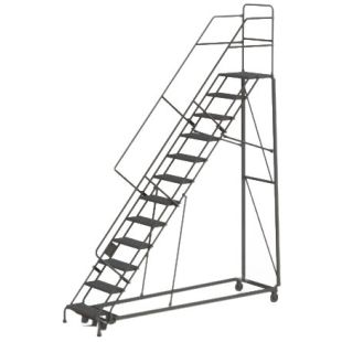 Tri-Arc KDHS112242 - 12  Step Heavy Duty 50&deg; Safety Angle Steel Rolling Ladder with 24" Wide Serrated Treads - Safety Yellow