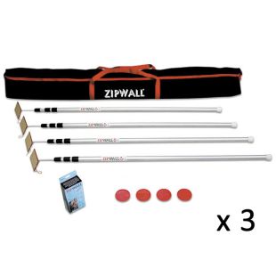 ZipWall Dust Barrier System SLP4 - 12' Spring Loaded Poles -3 Packs of 4
