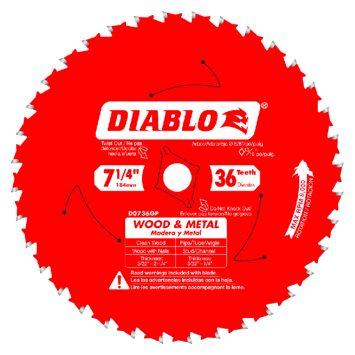 7-1/4 in. x 36 TPI Wood and Metal Carbide Saw Blade