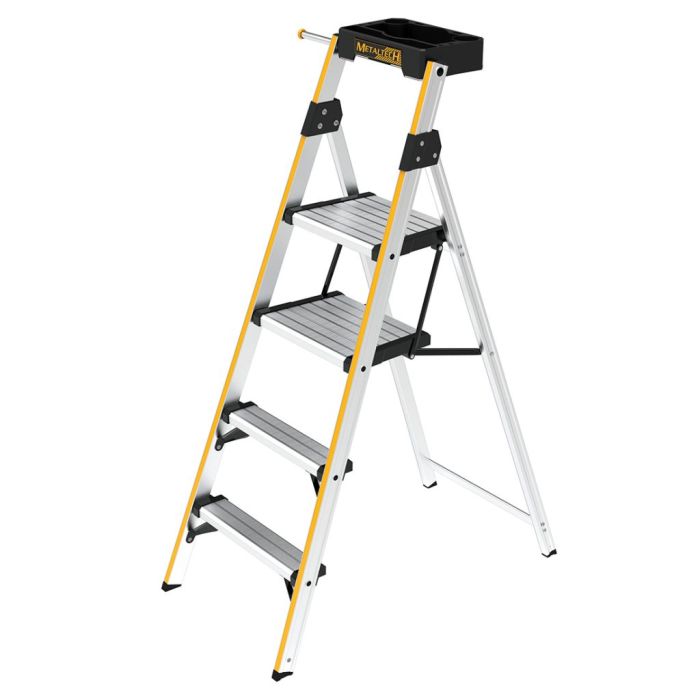 Heavy-Duty 4-Step Aluminum Step Stool with Rail & Tray