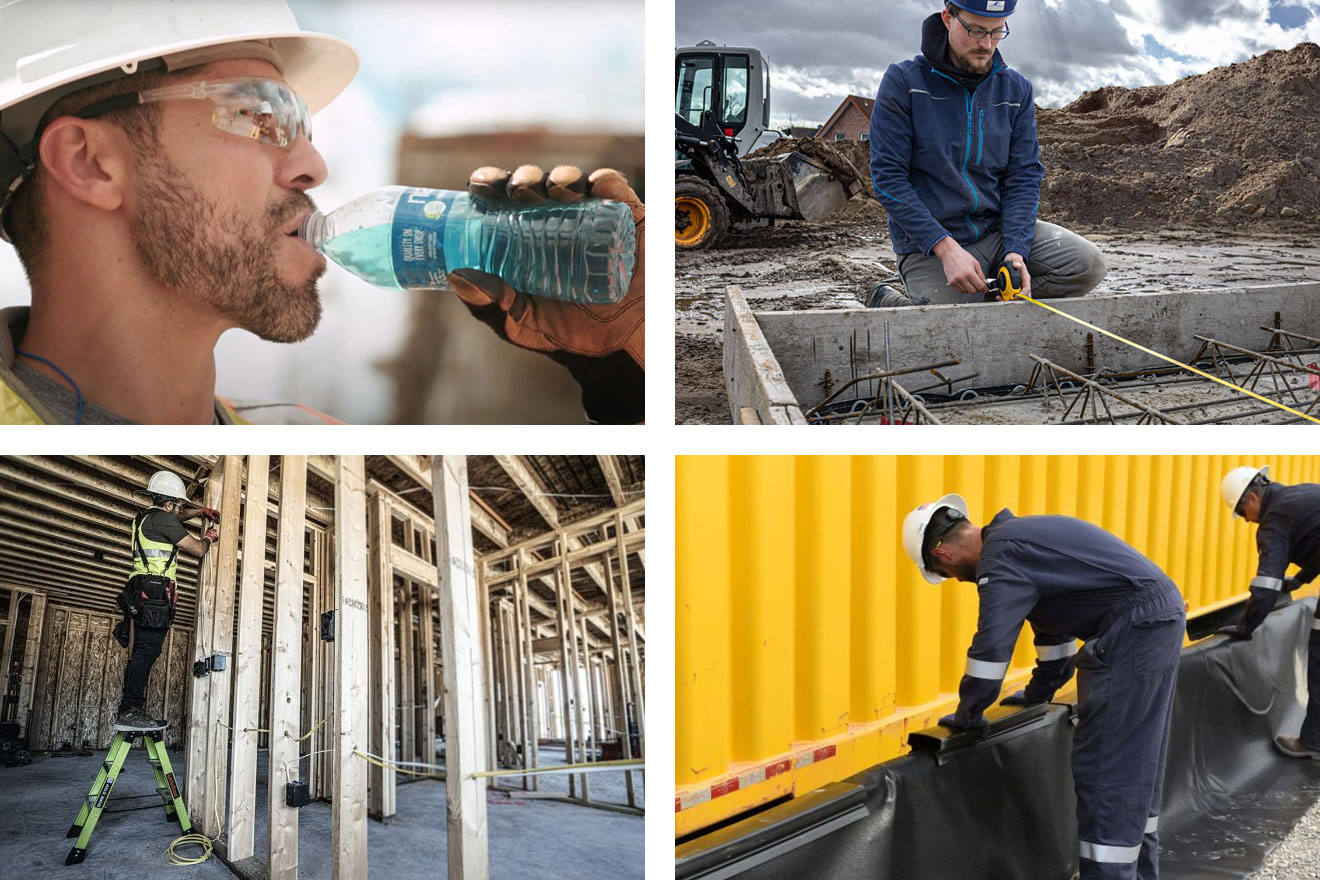 a photo collage showing various workers on different jobsites