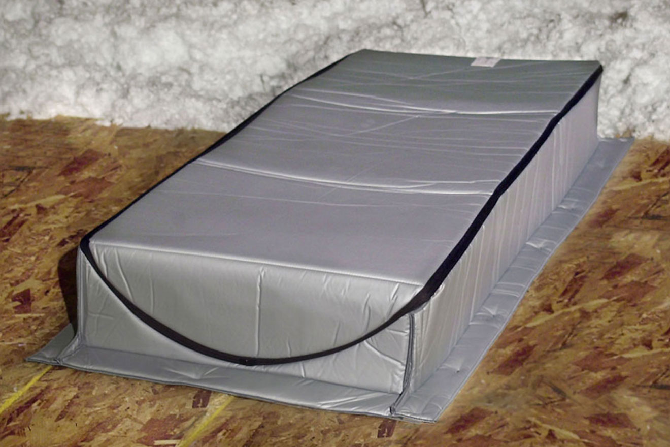 a photo showing the Attic Tent covering an attic opening