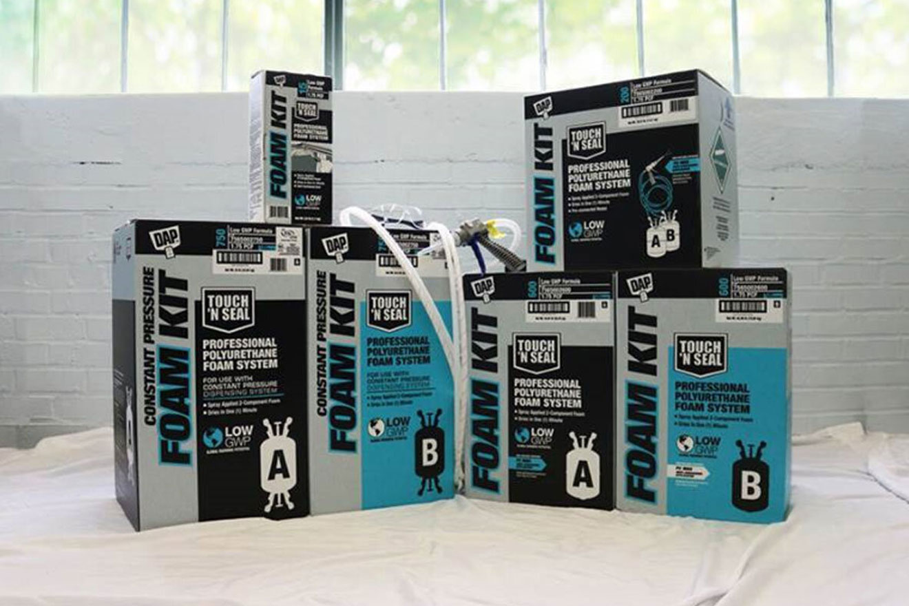 an image showing a lineup of different DAP Low GWP insulation kits