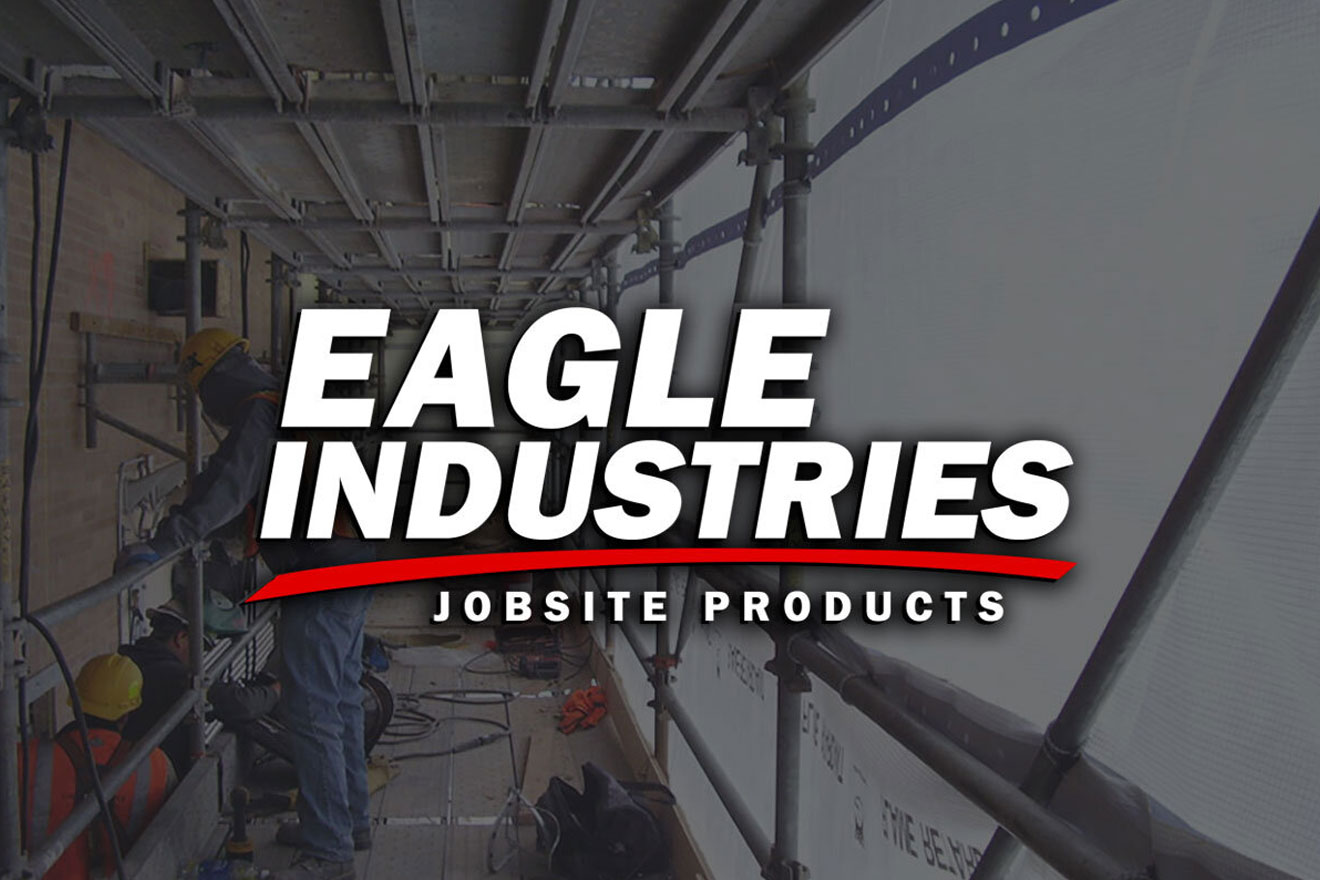 the Eagle Industries logo overlaid over a photo of a winter jobsite