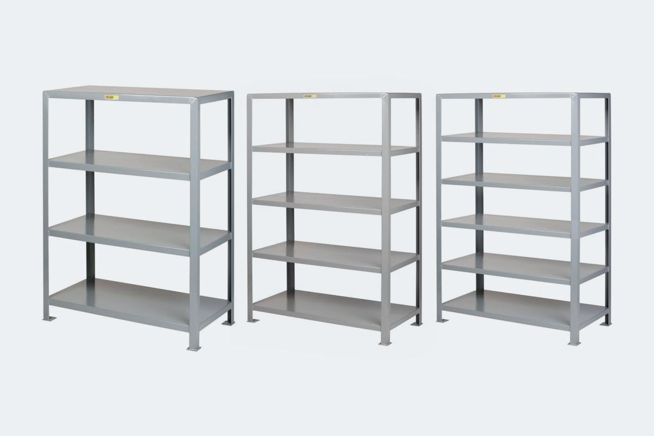 a photo of three different Little Giant Heavy-Duty Welded Steel Shelving units