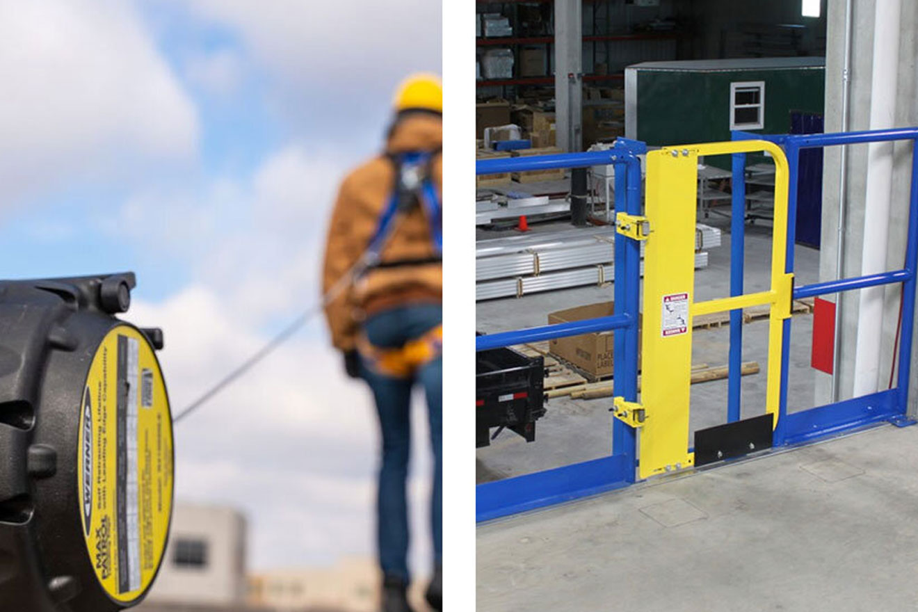 a photo collage of various PPE equipment in use on different jobsites