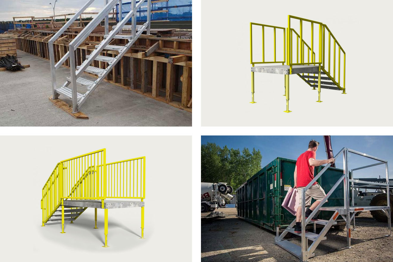 a photo collage of all of our portable stair products