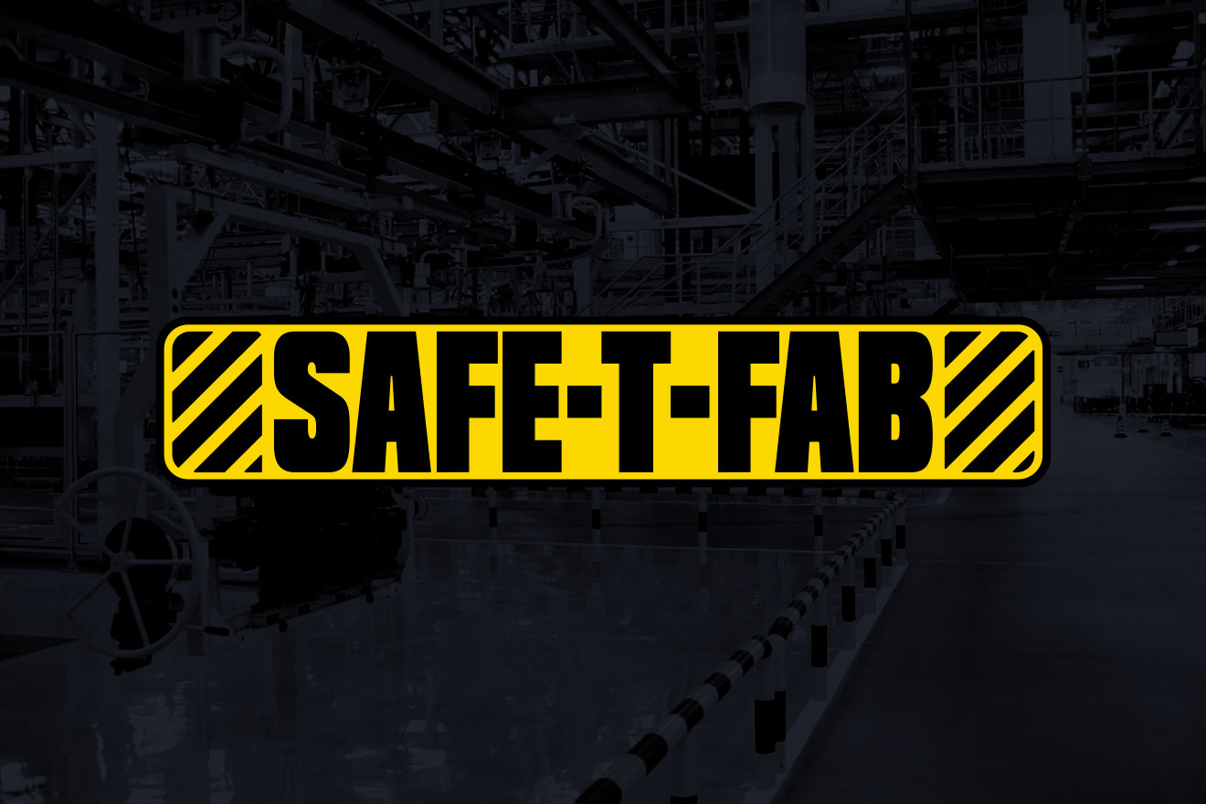 a graphic showing the Safe-T-Fab logo on a dark background image